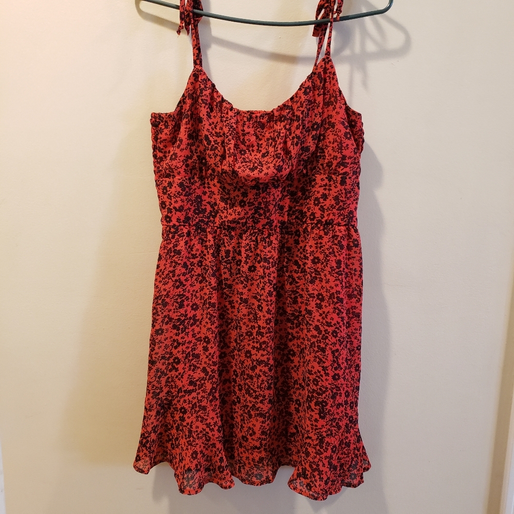 Juniors' Lily Rose Ruffled Tie Shoulder Red Floral Skater Dress Large NWT - Picture 2 of 15
